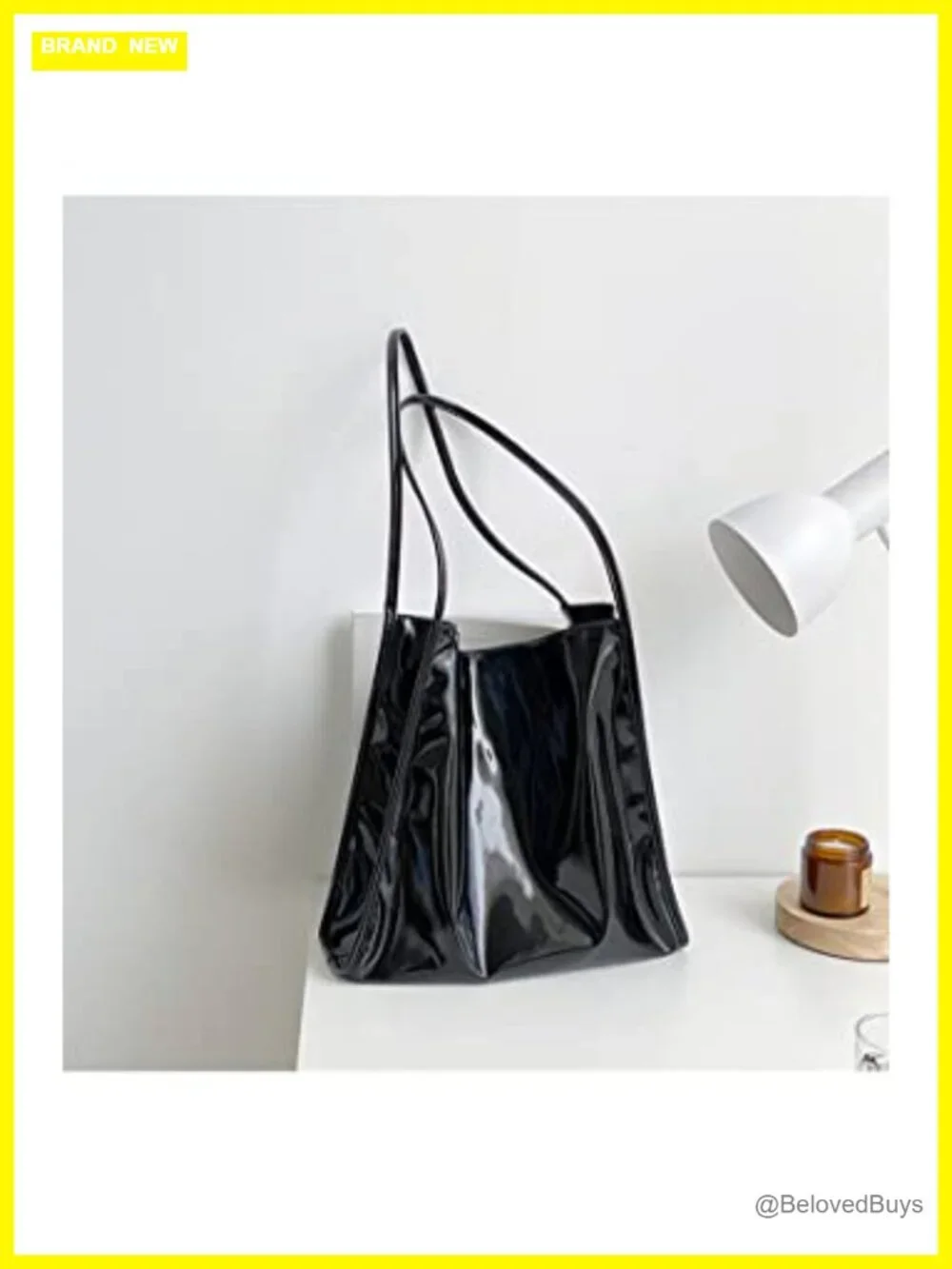 Patent Leather Vegan Soft Tote Bag Shiny Shoulder Bag Minimalist Purse